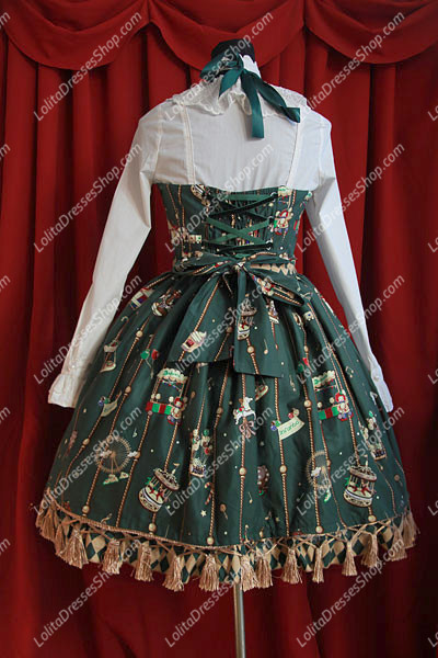 Sweet Cotten Round Neck Golden Kursaal Print Infanta Lolita Dress