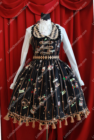 Sweet Cotten Round Neck Golden Kursaal Print Infanta Lolita Dress