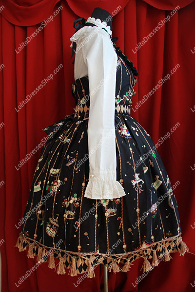 Sweet Cotten Round Neck Golden Kursaal Print Infanta Lolita Dress