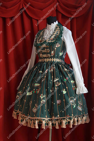 Sweet Cotten Round Neck Golden Kursaal Print Infanta Lolita Dress