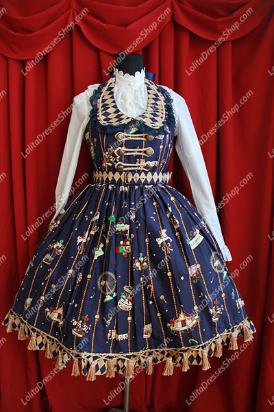 Sweet Cotten Round Neck Golden Kursaal Print Infanta Lolita Dress