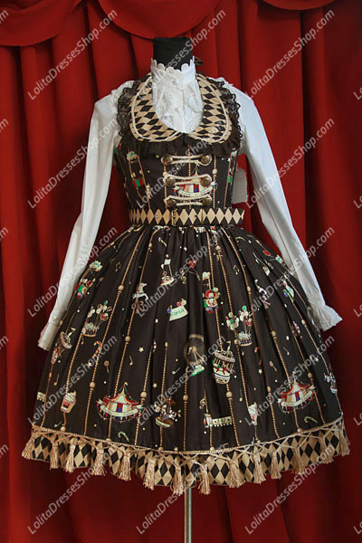 Sweet Cotten Round Neck Golden Kursaal Print Infanta Lolita Dress
