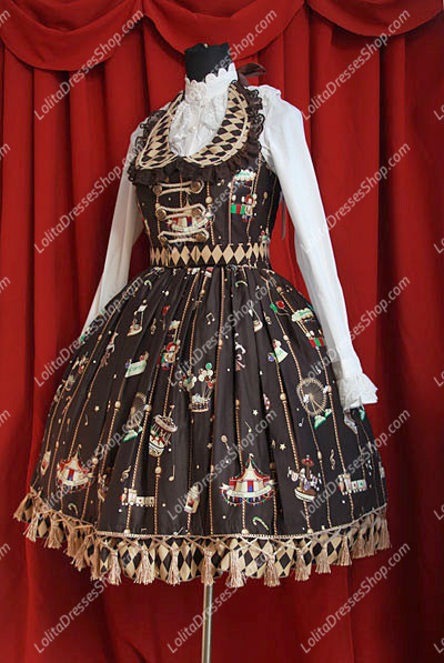 Sweet Cotten Round Neck Golden Kursaal Print Infanta Lolita Dress