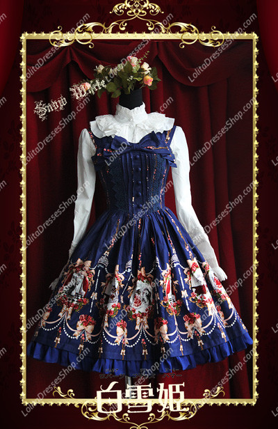 Sweet Cotten Snow White Print Knot Infanta Lolita Dress