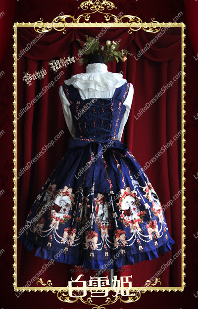 Sweet Cotten Snow White Print Knot Infanta Lolita Dress