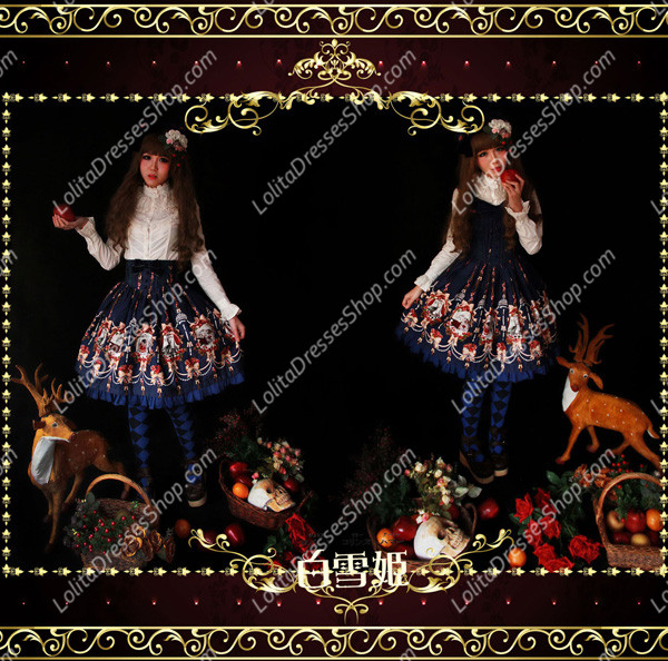 Sweet Cotten Snow White Print Knot Infanta Lolita Dress