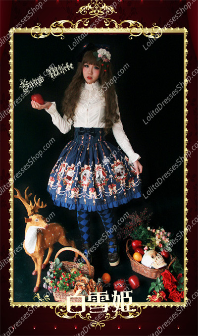 Sweet Cotten Snow White Print Knot Sk Infanta Lolita Half Dress