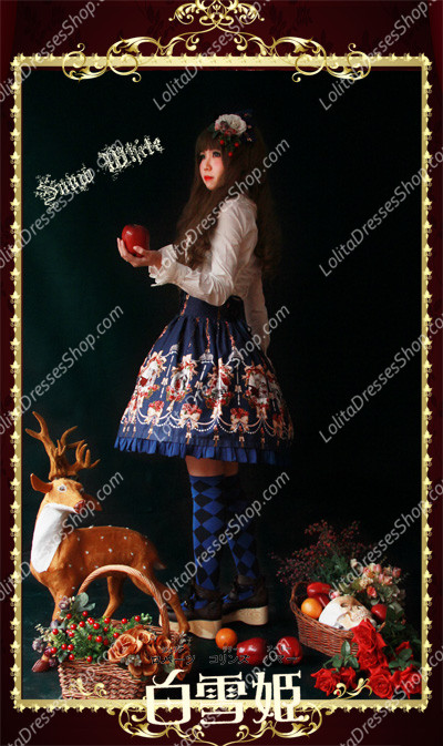 Sweet Cotten Snow White Print Knot Sk Infanta Lolita Half Dress