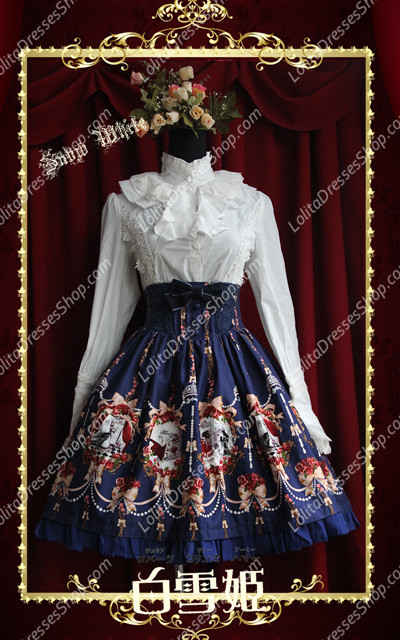 Sweet Cotten Snow White Print Knot Sk Infanta Lolita Half Dress