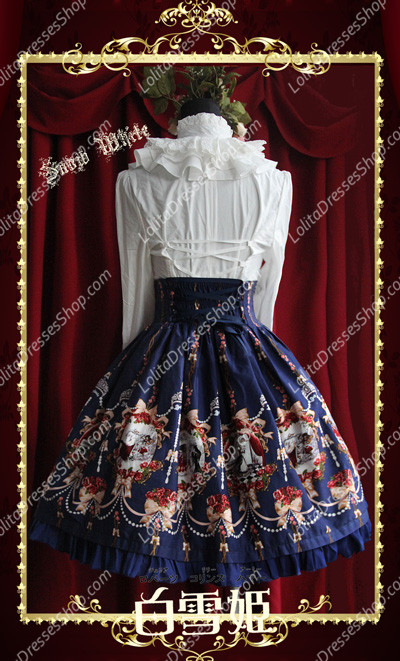 Sweet Cotten Snow White Print Knot Sk Infanta Lolita Half Dress