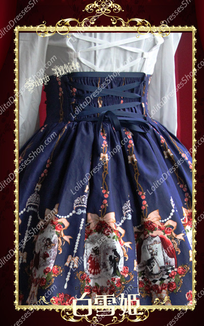 Sweet Cotten Snow White Print Knot Sk Infanta Lolita Half Dress