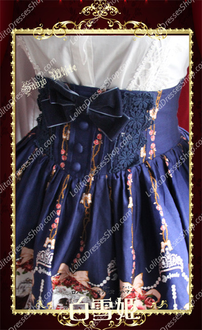 Sweet Cotten Snow White Print Knot Sk Infanta Lolita Half Dress