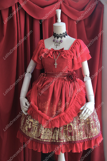 Sweet Cotten Bronzing Chiffon strawberry Infanta Lolita Dress