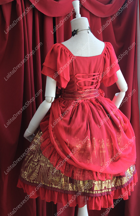 Sweet Cotten Bronzing Chiffon strawberry Infanta Lolita Dress