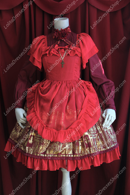 Sweet Cotten Bronzing Chiffon strawberry Infanta Lolita Dress