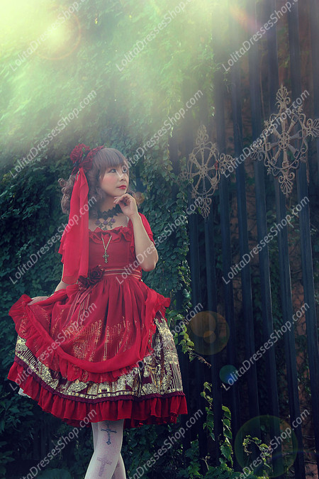 Sweet Cotten Bronzing Chiffon strawberry Infanta Lolita Dress