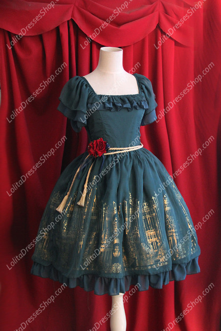 Sweet Cotten Bronzing Chiffon strawberry Infanta Lolita Dress