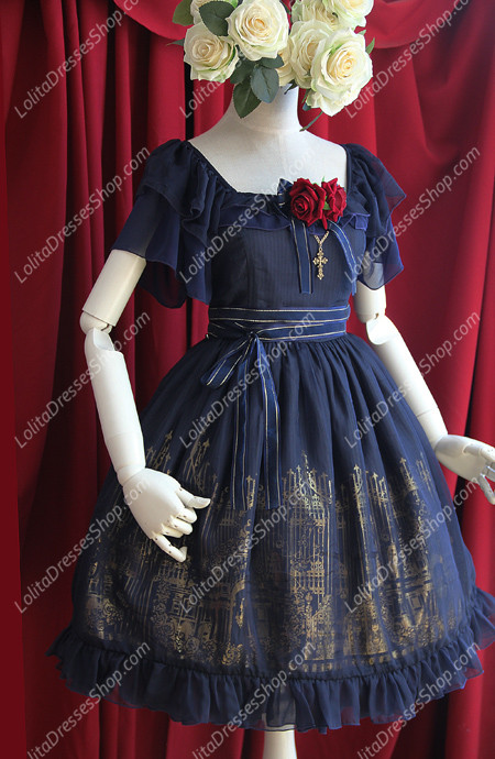 Sweet Cotten Bronzing Chiffon strawberry Infanta Lolita Dress