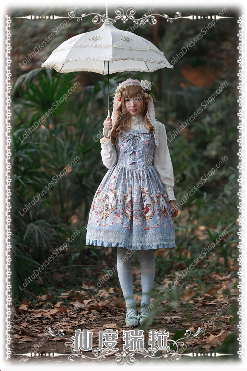 Sweet Cotten Infanta Print Cinderella Ruffles Bow Lolita Dress