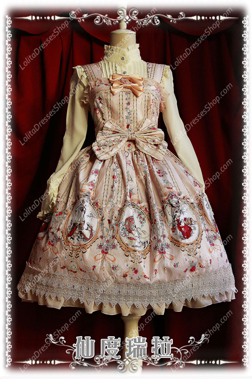 Sweet Cotten Infanta Print Cinderella Ruffles Bow Lolita Dress