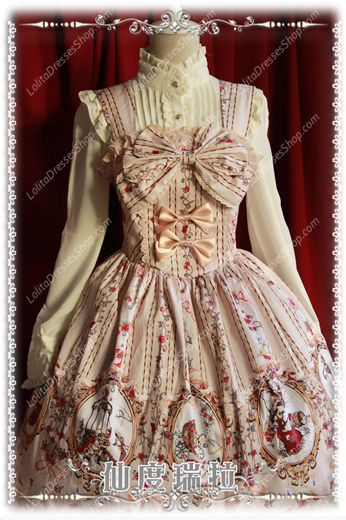 Sweet Cotten Infanta Print Cinderella Ruffles Bow Lolita Dress