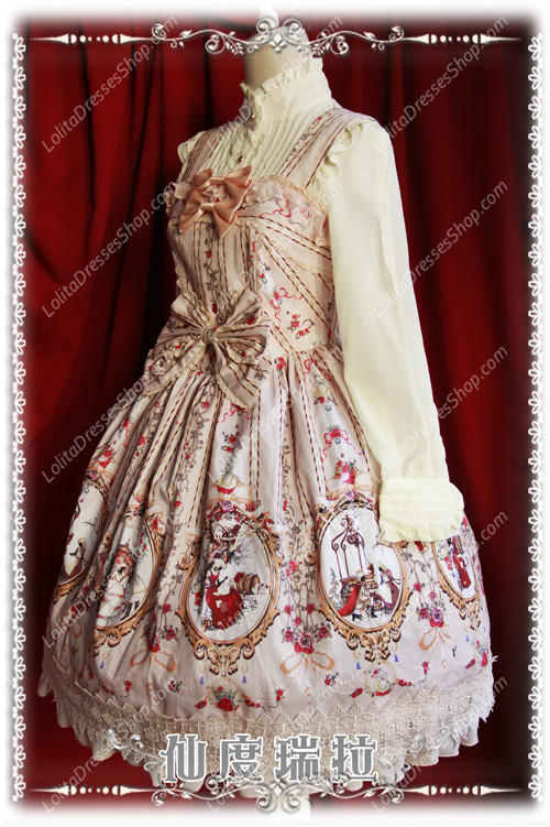 Sweet Cotten Infanta Print Cinderella Ruffles Bow Lolita Dress