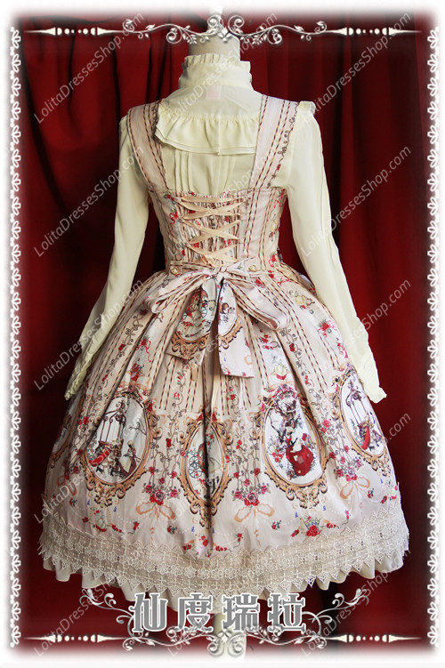 Sweet Cotten Infanta Print Cinderella Ruffles Bow Lolita Dress