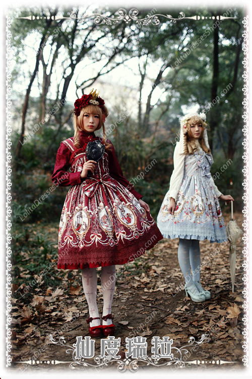 Sweet Cotten Infanta Print Cinderella Ruffles Bow Lolita Dress