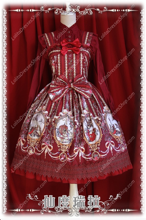 Sweet Cotten Infanta Print Cinderella Ruffles Bow Lolita Dress