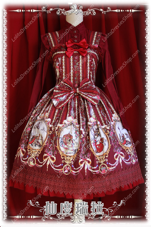 Sweet Cotten Infanta Print Cinderella Ruffles Bow Lolita Dress