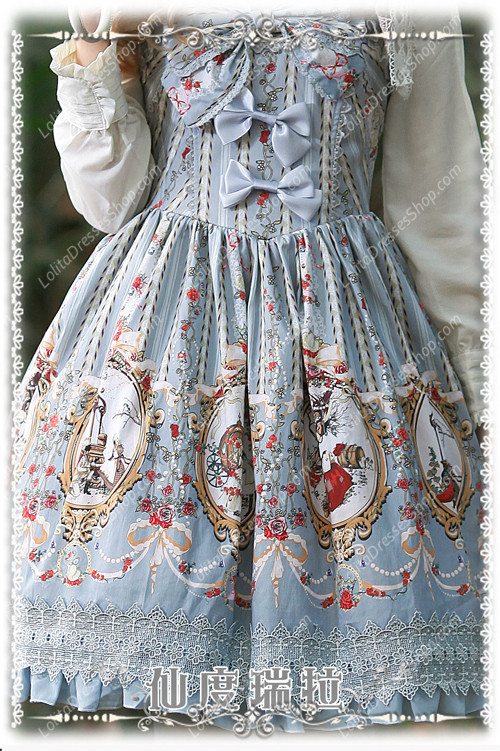 Sweet Cotten Infanta Print Cinderella Ruffles Bow Lolita Dress