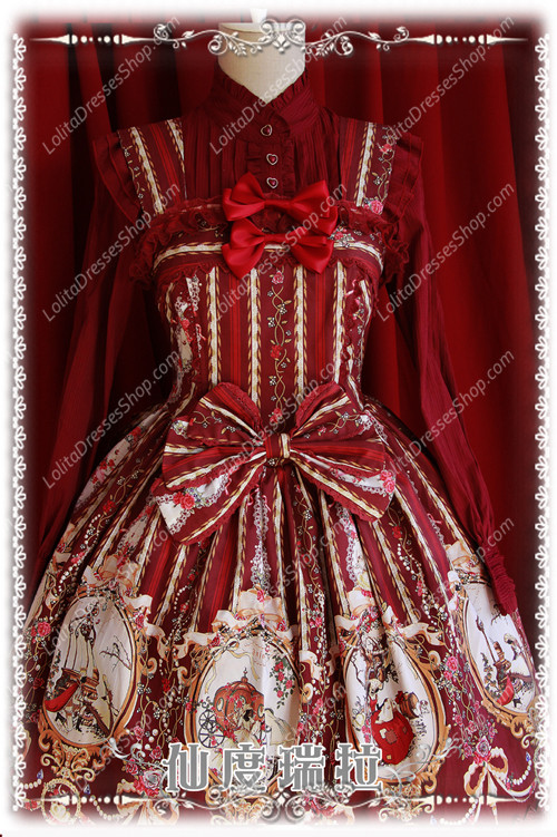 Sweet Cotten Infanta Print Cinderella Ruffles Bow Lolita Dress