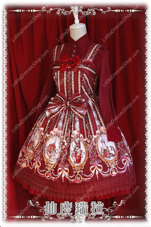 Sweet Cotten Infanta Print Cinderella Ruffles Bow Lolita Dress