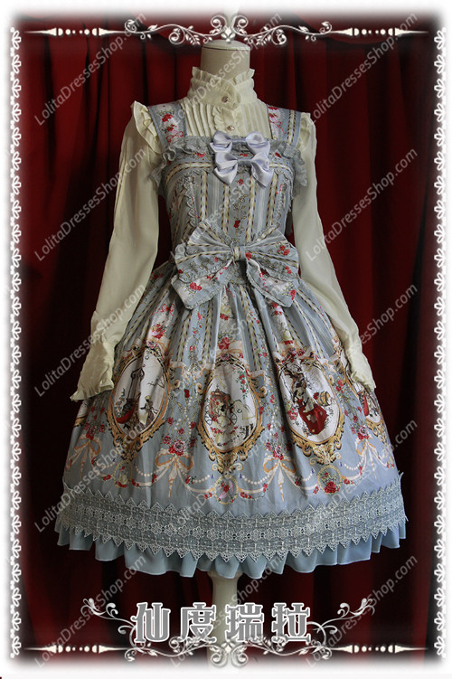 Sweet Cotten Infanta Print Cinderella Ruffles Bow Lolita Dress