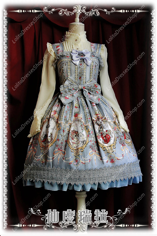 Sweet Cotten Infanta Print Cinderella Ruffles Bow Lolita Dress