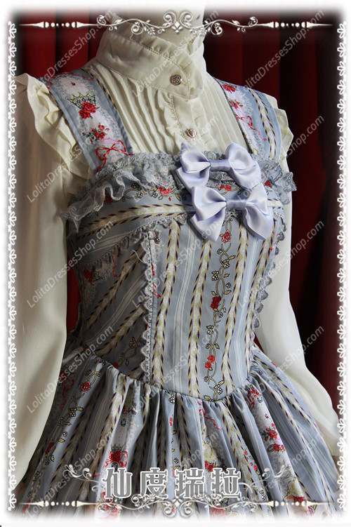 Sweet Cotten Infanta Print Cinderella Ruffles Bow Lolita Dress