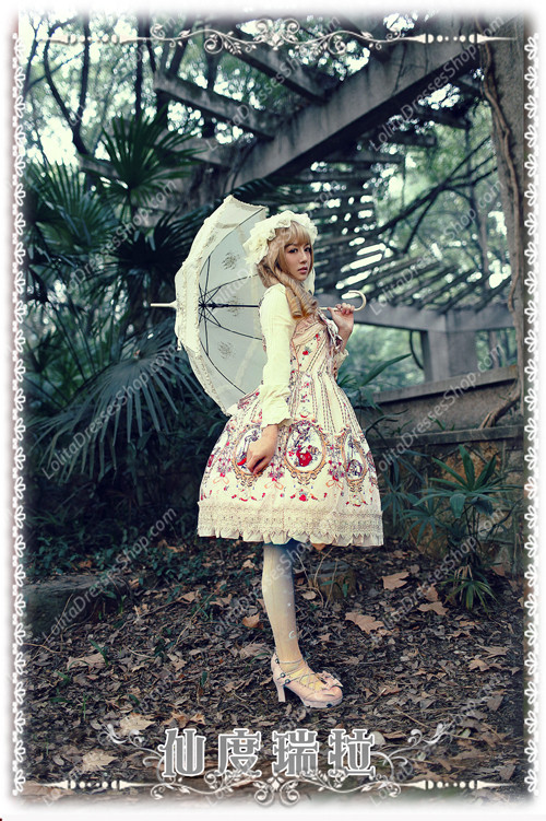 Sweet Cotten Infanta Print Cinderella Ruffles Bow Lolita Dress