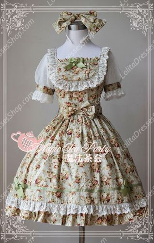 Cotten Sweet Magic Tea Party Flower Print Knot JSK Lolita Dress