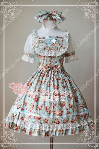 Cotten Sweet Magic Tea Party Flower Print Knot JSK Lolita Dress