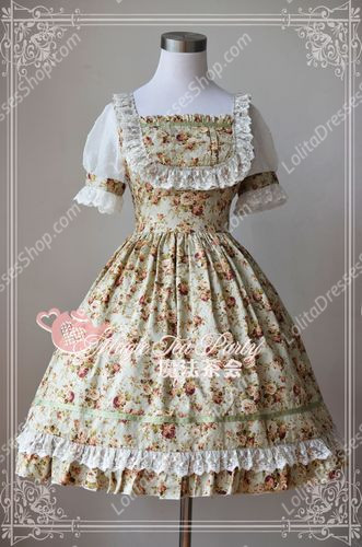 Cotten Sweet Magic Tea Party Flower Print Knot JSK Lolita Dress