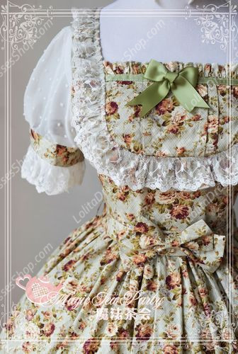 Cotten Sweet Magic Tea Party Flower Print Knot JSK Lolita Dress