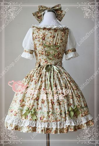 Cotten Sweet Magic Tea Party Flower Print Knot JSK Lolita Dress