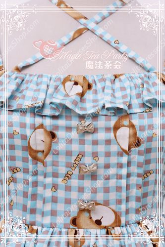 Cotten Sweet Magic Tea Party Summer Little Bear OP Print Knot Lolita Dress