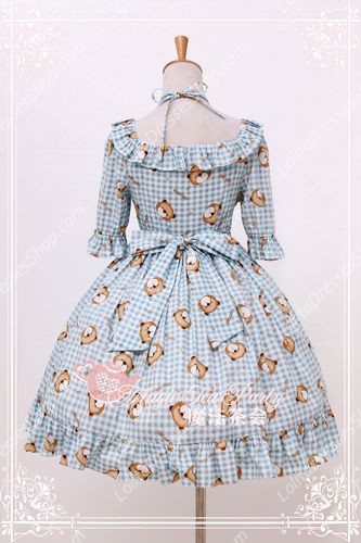 Cotten Sweet Magic Tea Party Summer Little Bear OP Print Knot Lolita Dress