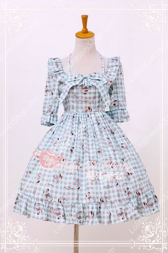 Cotten Sweet Magic Tea Party Little Bear OP Print Knot Lolita Dress