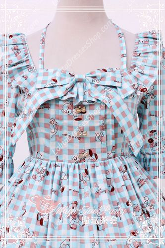 Cotten Sweet Magic Tea Party Little Bear OP Print Knot Lolita Dress