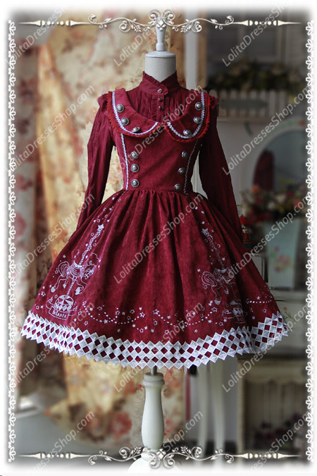 Sweet Cotten Carousel Gold And Silver Thread Embroidery Infanta Lolita JSK