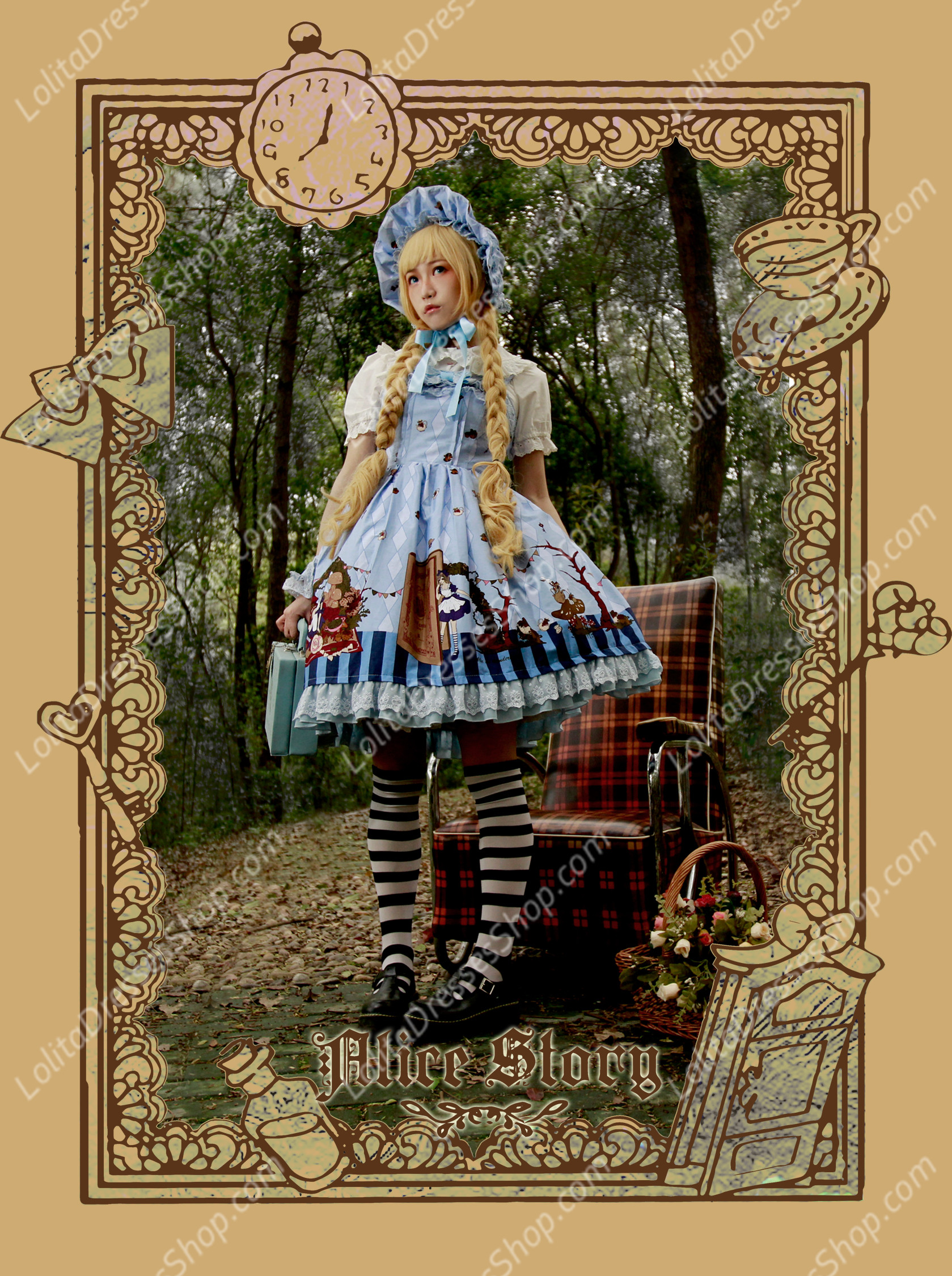 Sweet Cotten Print Alice Story Infanta Lolita Bonnet