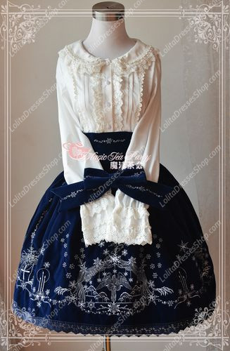 Sweet Magic Tea Party JSK Floral Embroidery High Waist Lolita Half Dress
