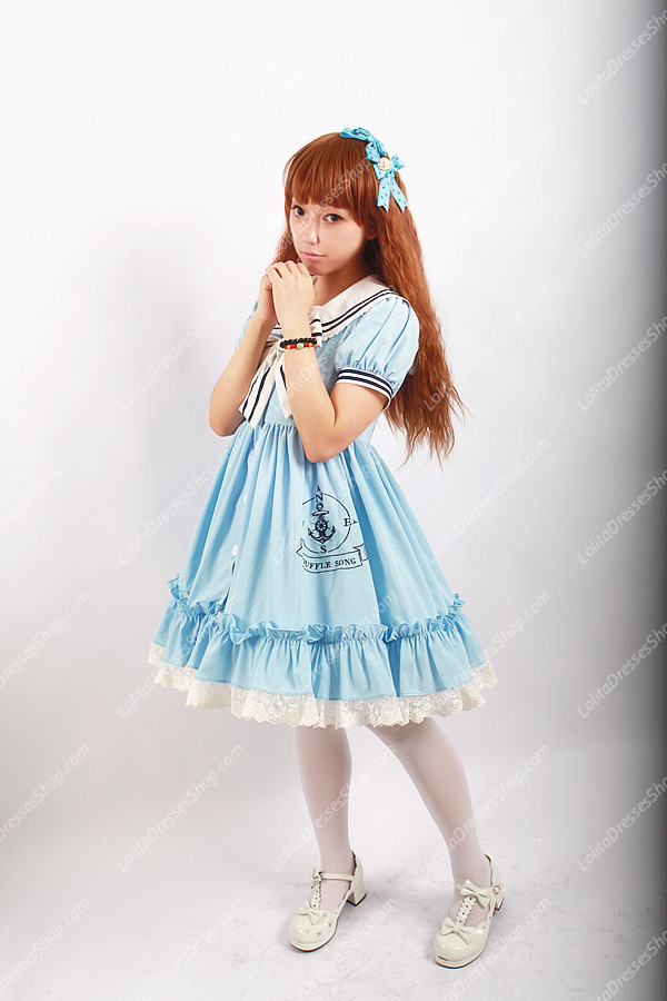 Sweet Cotten Original Print Navy Style Souffle Song Lolita OP